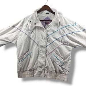 Vintage New York Girl White Windbreaker Jacket Retro 80s 90s Purple Teal M